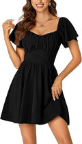Women's Tie Back Short Sleeve Mini Dress | Square Neck Wrap Ruffle Sleeve Flare Dresses